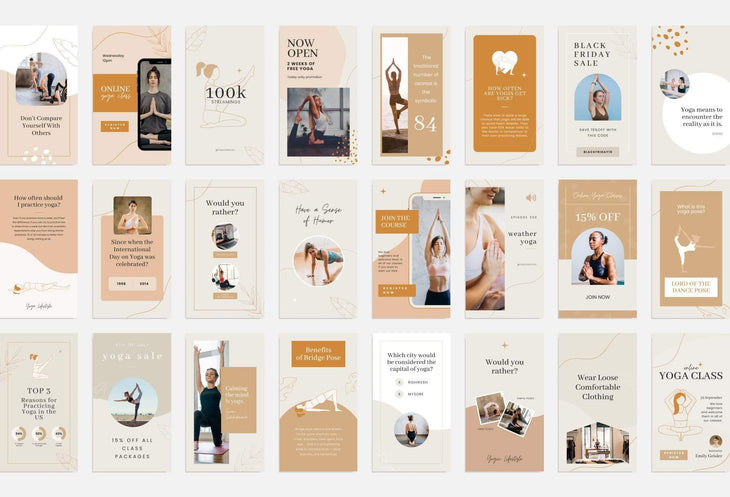 Ladystrategist YOGA Boho - 97 Done-for-You Yoga Instagram Stories - Fully Editable Canva Templates instagram canva templates social media templates etsy free canva templates
