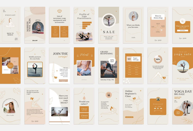 Ladystrategist YOGA Boho - 97 Done-for-You Yoga Instagram Stories - Fully Editable Canva Templates instagram canva templates social media templates etsy free canva templates