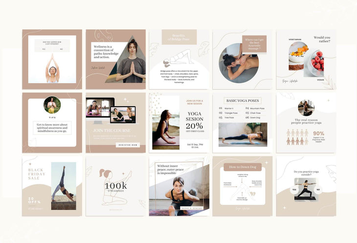 Ladystrategist YOGA Elegant - 97 Done-for-You Yoga Instagram Posts - Fully Editable Canva Templates instagram canva templates social media templates etsy free canva templates