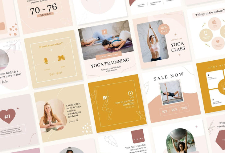 Ladystrategist YOGA Neutral - 97 Done-for-You Yoga Instagram Posts - Fully Editable Canva Templates instagram canva templates social media templates etsy free canva templates