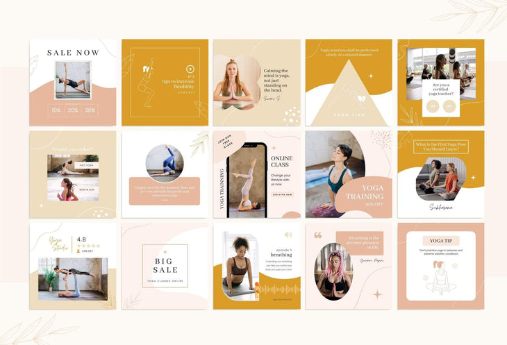 Ladystrategist YOGA Neutral - 97 Done-for-You Yoga Instagram Posts - Fully Editable Canva Templates instagram canva templates social media templates etsy free canva templates