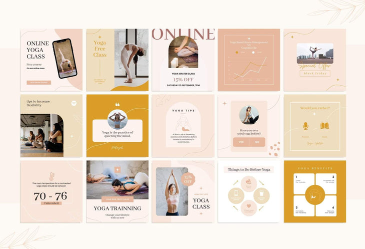 Ladystrategist YOGA Neutral - 97 Done-for-You Yoga Instagram Posts - Fully Editable Canva Templates instagram canva templates social media templates etsy free canva templates