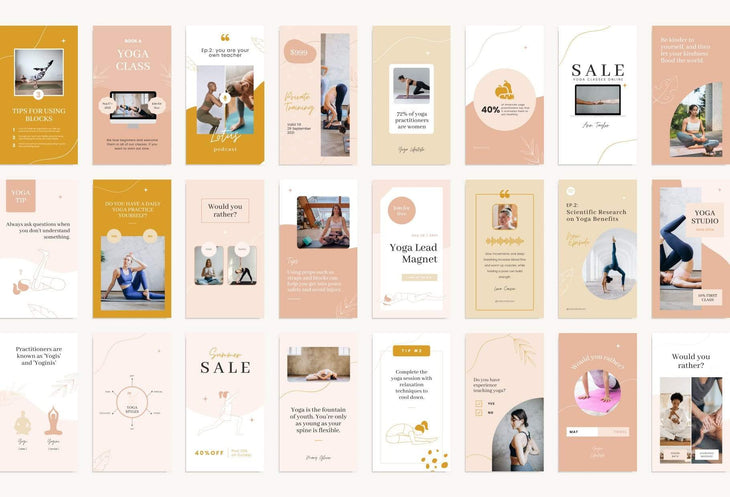 Ladystrategist YOGA Neutral - 97 Done-for-You Yoga Instagram Stories - Fully Editable Canva Templates instagram canva templates social media templates etsy free canva templates