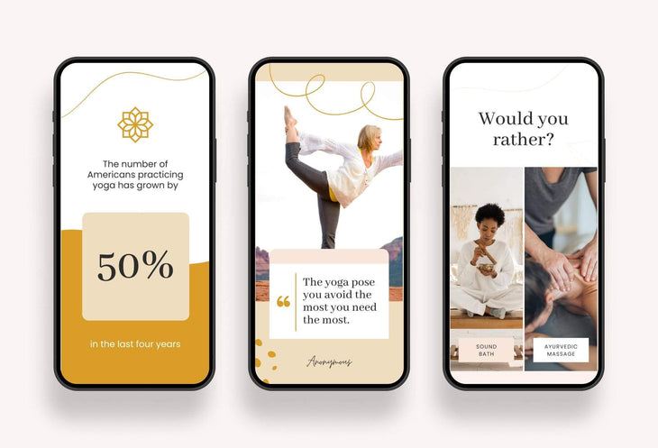 Ladystrategist YOGA Neutral - 97 Done-for-You Yoga Instagram Stories - Fully Editable Canva Templates instagram canva templates social media templates etsy free canva templates