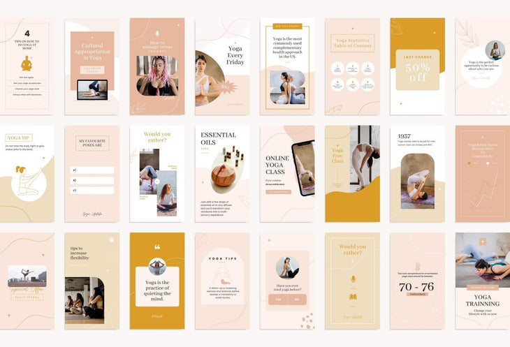 Ladystrategist YOGA Neutral - 97 Done-for-You Yoga Instagram Stories - Fully Editable Canva Templates instagram canva templates social media templates etsy free canva templates