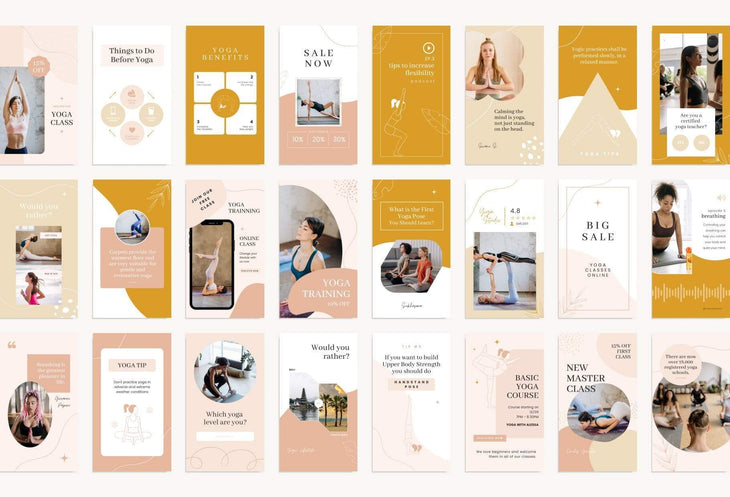 Ladystrategist YOGA Neutral - 97 Done-for-You Yoga Instagram Stories - Fully Editable Canva Templates instagram canva templates social media templates etsy free canva templates