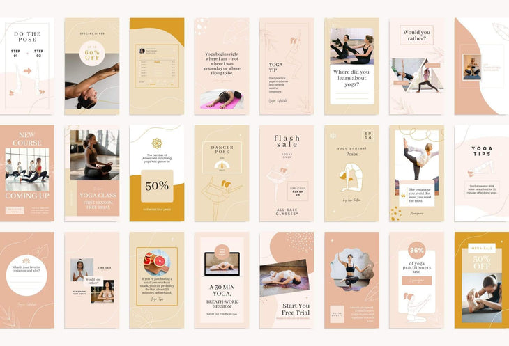 Ladystrategist YOGA Neutral - 97 Done-for-You Yoga Instagram Stories - Fully Editable Canva Templates instagram canva templates social media templates etsy free canva templates