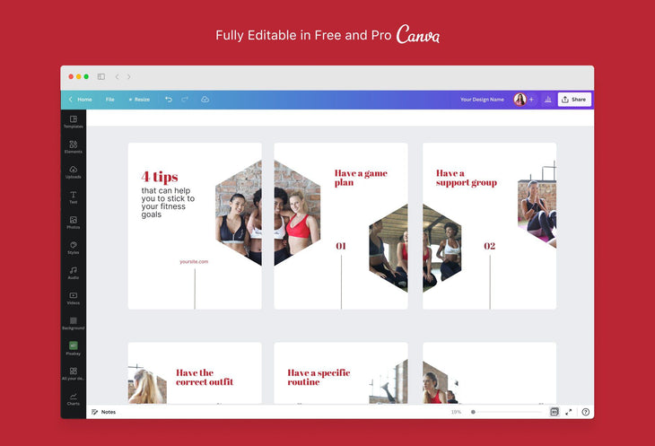 Ladystrategist Zoe Fitness 6-Page Carousel Canva Template instagram canva templates social media templates etsy free canva templates